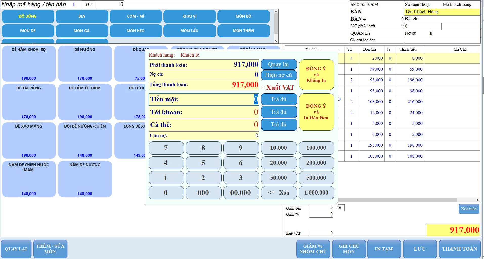 giao diện phần mềm quản lý nhà hàng