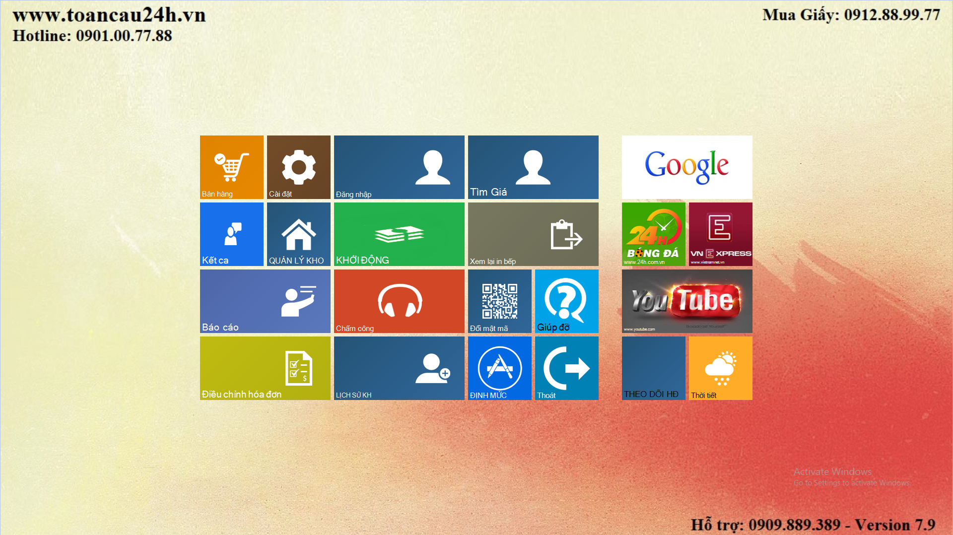 giao diện phần mềm quản lý nhà hàng